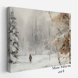 into the woods canvas, poster vintage christmas canvas poster lone woman walks into the woods winter wall art decor mocm