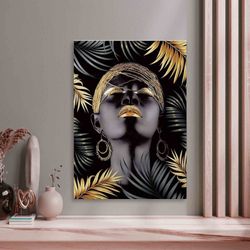 Trendy Wall Decor, African Gold Lip Printed, African Woman Artwork, Gold Woman Artwork, Ethnic Printed, African Gold Wom