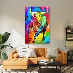 Charismatic Bull Illustration with Watercolor Effect Abstrasct Roll Up Canvas, Stretched Canvas Art, Framed Wall Art Pai