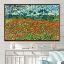 vincent van gogh poppy field canvas art print, famous painting, frame large wall art, green art, vintage art, minimalist