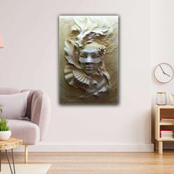 3D Look Gypsum Marble Woman Relief Roll Up Canvas, Stretched Canvas Art, Framed Wall Art Painting