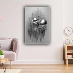 3D Looking Metal Silver Couple Lovers Love Roll Up Canvas, Stretched Canvas Art, Framed Wall Art Painting