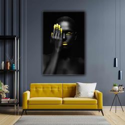 African Woman One Eye Closed Model Woman Roll Up Canvas, Stretched Canvas Art, Framed Wall Art Painting
