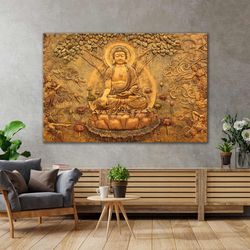 Buddha Statue Tree of Life Yoga Tranquility Decorative Roll Up Canvas, Stretched Canvas Art, Framed Wall Art Painting