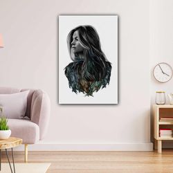 Bird Wing Hair Woman Model Woman Decor Hairdresser Roll Up Canvas, Stretched Canvas Art, Framed Wall Art Painting