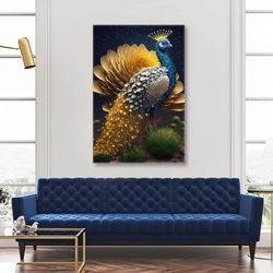 Blue Peacock Wall Art, Colorful Canvas Art, Nature Wall Decor, Roll Up Canvas, Stretched Canvas Art, Framed Wall Art Pai