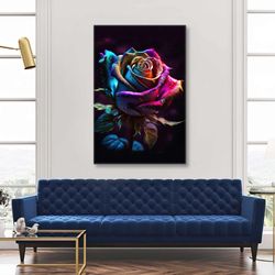 Colorful Wall Art, Rose Canvas Art, Flower Wall Art, Modern Wall Decor, Roll Up Canvas, Stretched Canvas Art, Framed Wal