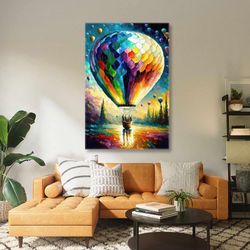 Abstract Hot Air Balloons Over The Lake Roll Up Canvas, Stretched Canvas Art, Framed Wall Art Painting