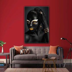 African Female Model With Gold Earring Bracelet Roll Up Canvas, Stretched Canvas Art, Framed Wall Art Painting