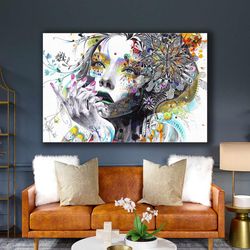 Beautiful Girl With Makeup Mandala Beauty Center Roll Up Canvas, Stretched Canvas Art, Framed Wall Art Painting