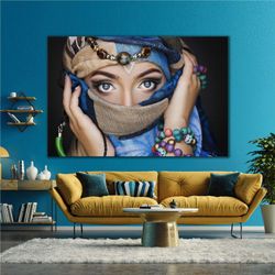 Blue Eyed Face Closed Woman Makeup Roll Up Canvas, Stretched Canvas Art, Framed Wall Art Painting