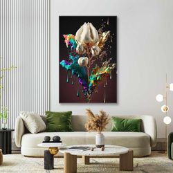 Colorful Wall Art, Flower Canvas Art, Gold Wall Decor, Roll Up Canvas, Stretched Canvas Art, Framed Wall Art Painting