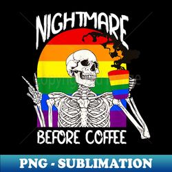 Nightmare Before Coffee Rainbow Flag Skeleton LGBT Gay Pride - High-Quality PNG Sublimation Download - Enhance Your Apparel with Stunning Detail