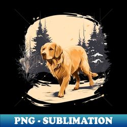 Golden Retriever Dog Walking On Snow Path In Nature - PNG Transparent Sublimation Design - Transform Your Sublimation Creations