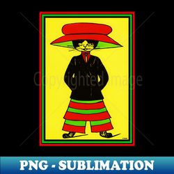 fashionista cat in the red hat british - instant png sublimation download - transform your sublimation creations