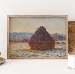 Claude Monet Grainstack in the Sunlight, Snow Effect Poster, Landscape Print, Winter Wall Art, Snow field poster, Nature