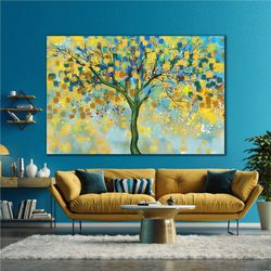 Abstract Tree with Oil Painting Effect Fall Gold Leaf Landscape Nature Roll Up Canvas, Stretched Canvas Art, Framed Wall