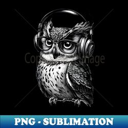 Owl Drawing Wearing Headphones - PNG Transparent Sublimation File - Instantly Transform Your Sublimation Projects