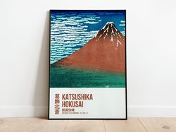Japanese Wall Art Exhibition Poster by Katsushika Hokusai, Fine Wind, Clear Morning, Vintage Oriental Print