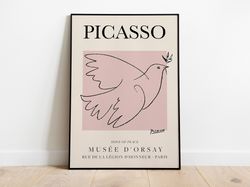 Picasso - Dove of Peace, Exhibition Vintage Line Art Poster, Minimalist Line Drawing, Animal print, Ideal Home Decor or