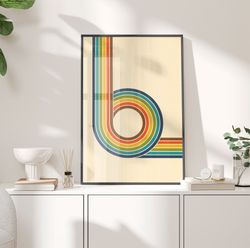 Retro Rainbow 70s Poster, Geometric 1970s Retro Art Poster, 70's Aesthetic, Rainbow Poster, Bauhaus Poster, Colourful Gr