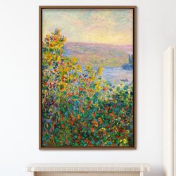 Claude Monet Framed Canvas Print Flower Beds At Vetheuil, Frame Large Wall Art, Green Art, Vintage Art, Minimalist Art,