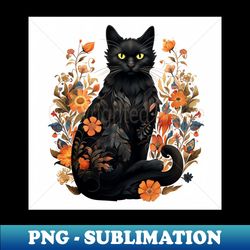 Black Cat in the Garden - PNG Transparent Sublimation File - Unleash Your Creativity