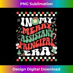 In My Merry Assistant Principal Era Retro Groovy Christmas Tank Top - Minimalist Sublimation Digital File - Elevate Your Style with Intricate Details