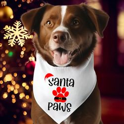 Christmas Dog Bandana, Christmas White And Red Dog Bandanas, Christmas Gift For Puppies And Dogs, Santa Claus Paws Banda