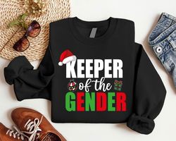 christmas reveal party shirts, keeper of the gender christmas sweatshirt, gender announcement t-shirts, christmas baby a