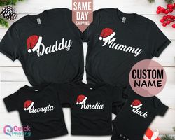 Custom Christmas thirst, Family Christmas T-shirt Personalised Matching Gift Glitter Santa Hat Top, Family Christmas Par
