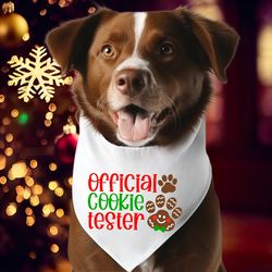 official cookie tester dog bandana, christmas pet bandana, 2023 festive holiday dog bandanas, christmas dog owner bandan