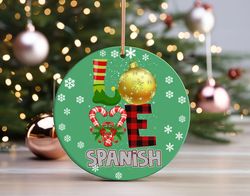 christmas love spanish santa elf candy ornament, bilingual teacher ugly christmas gift