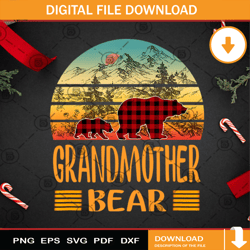 Grandmother Bear Christmas PNG, Grandma Bear PNG, Bear PNG, Mountain PNG, Bufallo Plaid PNG