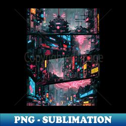 A Neon Cyberpunk Cityscape - PNG Sublimation Digital Download - Create with Confidence