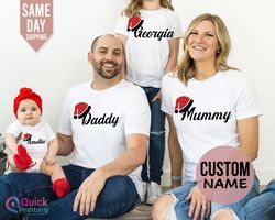Custom Christmas thirst, Family Christmas T-shirt Personalised Matching Gift Glitter Santa Hat Top, Family Christmas Par