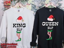 King Queen Couple Christmas Sweatshirt, Matching Family Christmas Elf Shirts, Funny Christmas Jumper, Couple Christmas G