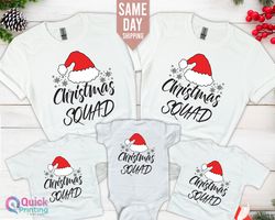 Matching Family Christmas Squad T-Shirts With Santa Hat, Family Christmas 2023 Shirts, Personalised Mum Dad Dog Tshirt