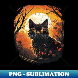 Retro Vintage Style Halloween Black Cat Autumn Moon - Vintage Sublimation PNG Download - Unleash Your Inner Rebellion
