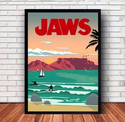 Jaws Movie Poster Canvas Wall Art Family Decor, Home Decor,Frame Option-5
