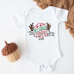 My First Christmas t-shirt  Baby 1st Xmas Boy Girl Top  Gift For Kids Daughter Nephew Son Outfit  Cute Reindeer Antler T