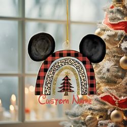 Personalized Mickey Christmas Rainbow Shirt, Mickey Mouse Ears Ornament, Kids Disney Ornament