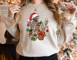 Dead Inside Skeleton Christmas Sweatshirt, Sarcastic Christmas Coffee Shirt Merry Christmas Shirt Coffee Lover Christmas