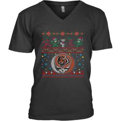 Cincinnati Bengals Christmas Grateful Dead Jingle Bears Football Ugly Sweatshirt Men&8217s V-Neck T-Shirt
