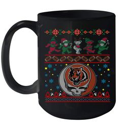 Cincinnati Bengals Christmas Grateful Dead Jingle Bears Football Ugly Sweatshirt Mug 15oz