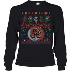 Cincinnati Bengals Christmas Grateful Dead Jingle Bears Football Ugly Sweatshirt Youth Long Sleeve T-Shirt