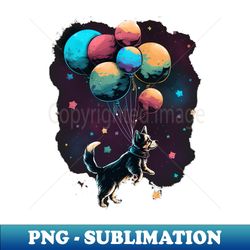 dog fly with balloons - sublimation-ready png file - transform your sublimation creations