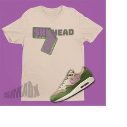 Sneaker Sticker Shirt To Match Air Max 1 Treeline - Retro Air Max 1 Matching Sneaker Graphic T-Shirt