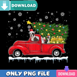 Boston Terrier Red Christmas Truck PNG Perfect Sublimation Design