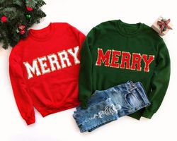 Chenille aPatch Christmas Sweatshirt, Christmas Shirts, Merry Christmas Crewneck, Cute Winter Sweater